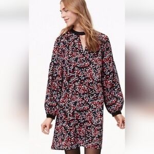 LOFT Floral Dark Navy/Black Long Sleeved Tunic/Dress with Keyhole Collar size L